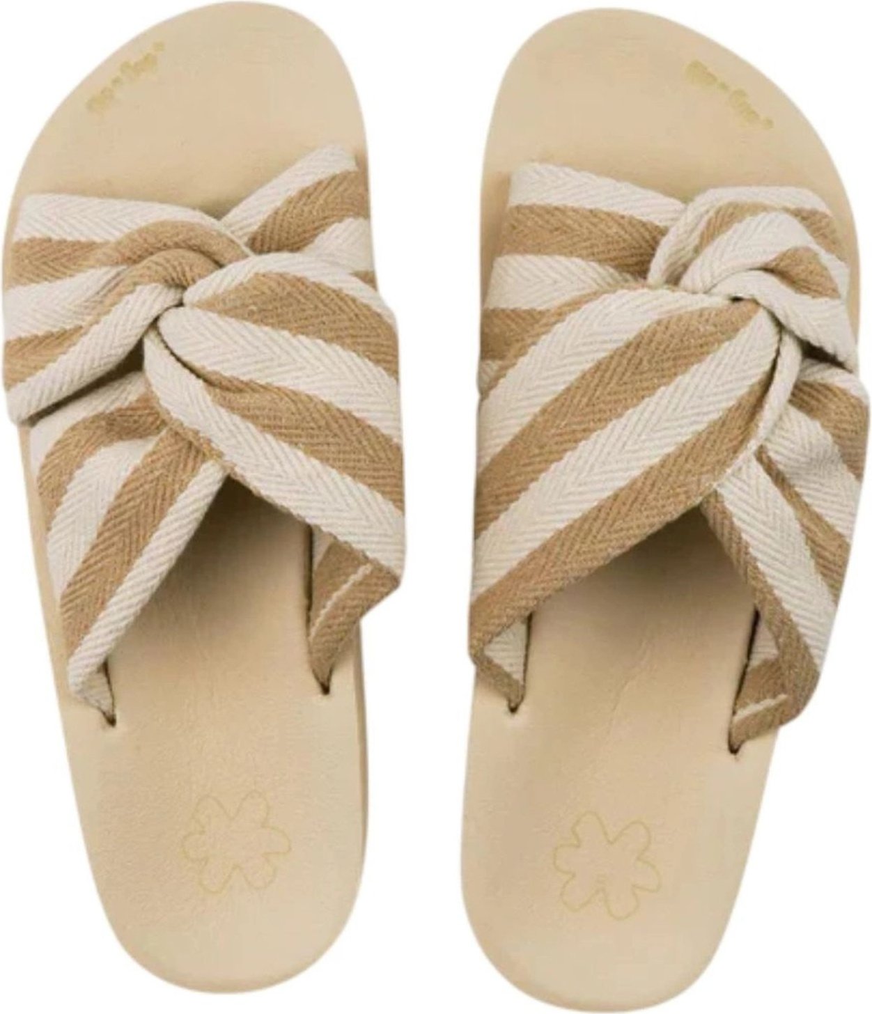 Klapki damskie Flip Flop Wedgy Twist lekkie beżowe w paski 41