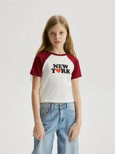 Reserved - Bawełniany t-shirt z aplikacją - czerwony - Koszulki dla dziewczynek - miniaturka - grafika 1