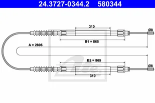 ATE Linka hamulca ATE 24.3727-0344 1330058080 24.3727-0344 - Linki hamulca postojowego - miniaturka - grafika 1