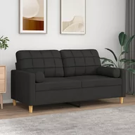 Sofy i kanapy - vidaXL 2-osobowa sofa z poduszkami, czarna, 140 cm, tkanina - miniaturka - grafika 1