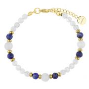 Bransoletki - Kamień księżycowy i lapis lazuli złocona bransoletka z koralikami kamieni naturalnych - Manoki - miniaturka - grafika 1