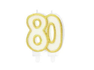 Świeczka na osiemdziesiątkę brokatowa złota - 8,5 cm - 1 szt. - Urodziny dziecka - miniaturka - grafika 1