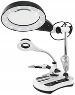 Mikroskopy i lupy - LUPA SZKŁO POWIĘKSZAJĄCE 108mm/2,5X + 30mm/10X + TRZECIA RĘKA LAMPA LED - miniaturka - grafika 1