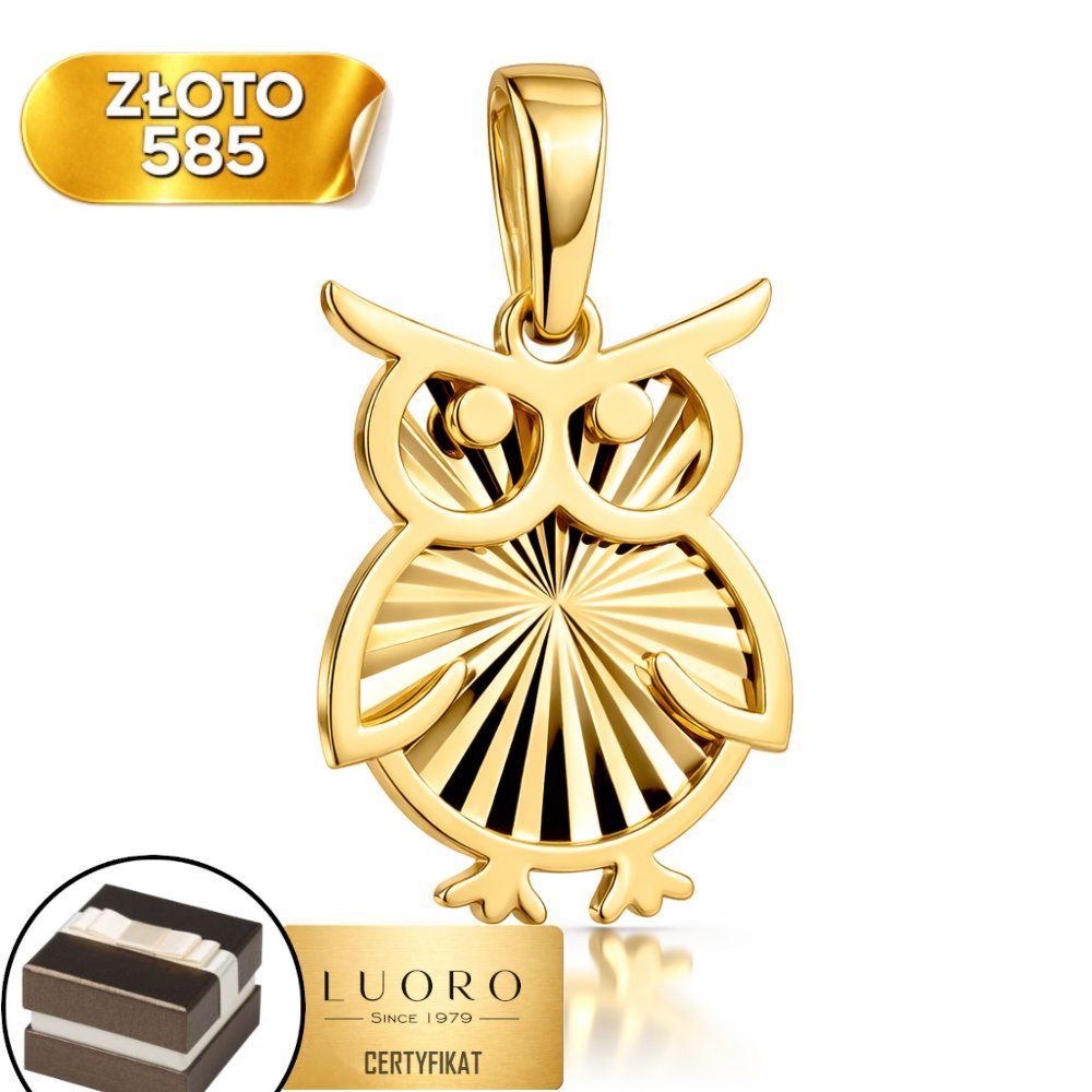 ZAWIESZKA ZŁOTA 585 14K DIAMENTOWANA SOWA 18 MM ELEGANCKA PRESTIŻOWA