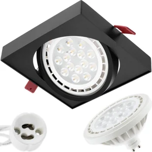 LUMILED reflektor wpuszczany reflektor wpuszczany lampa sufitowa reflektor sufitowy reflektor sufitowy płaski obrotowy downlight kątowy czarny w zestawie żarówka LED ES111 GU10 gniazdo 38° 15 W ciepła biel 3000K aluminium - Żarówki LED - miniaturka - grafika 1
