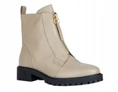 Botki damskie - GEOX DAMSKIE BOTKI BEŻOWE SKÓRZANE ZAMEK 41 J6A - miniaturka - grafika 1
