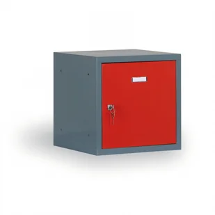 Alfa 3 Pojedyńcze schowki 300x300x300 mm, korpus ciemnoszary, drzwi czerwone 126355 - Szafy i regały magazynowe - miniaturka - grafika 1