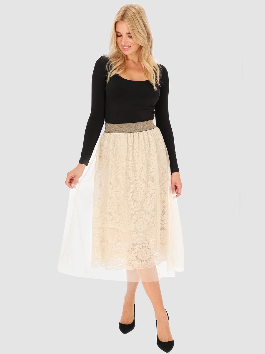 KORONKOWA SPÓDNICA DAMSKA MIDI Z PODSZEWKĄ