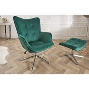 Fotele - Invicta Interior Fotel obrotowy 100-110 cm szmaragdowo-zielony aksamit 39512 - miniaturka - grafika 1