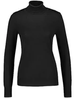 Swetry damskie - Gerry Weber Damski sweter z golfem z dzianiny, długi rękaw, szerokie prążkowane ściągacze, sweter z długim rękawem, okrągły dekolt, golf, jednokolorowy, melanżowy, czarny, 36 - miniaturka - grafika 1