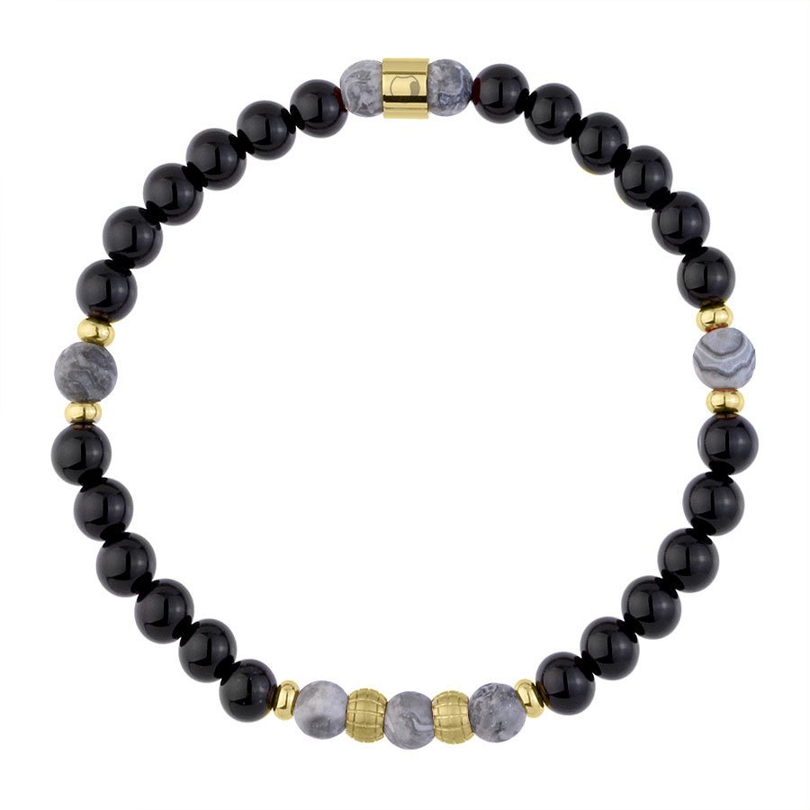 Bransoletka Męska czarne koraliki onyksu szary jaspis.
