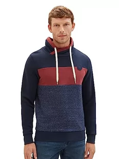 Męska bluza z kapturem TOM TAILOR z blokami kolorów, 32220-palona bordowa czerwień, S - Bluzy męskie - miniaturka - grafika 1