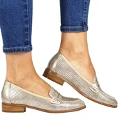 Mokasyny damskie - DAMSKIE MOKASYNY PÓŁBUTY AŻUROWE POTOCKI 12581 ZŁOTE - miniaturka - grafika 1
