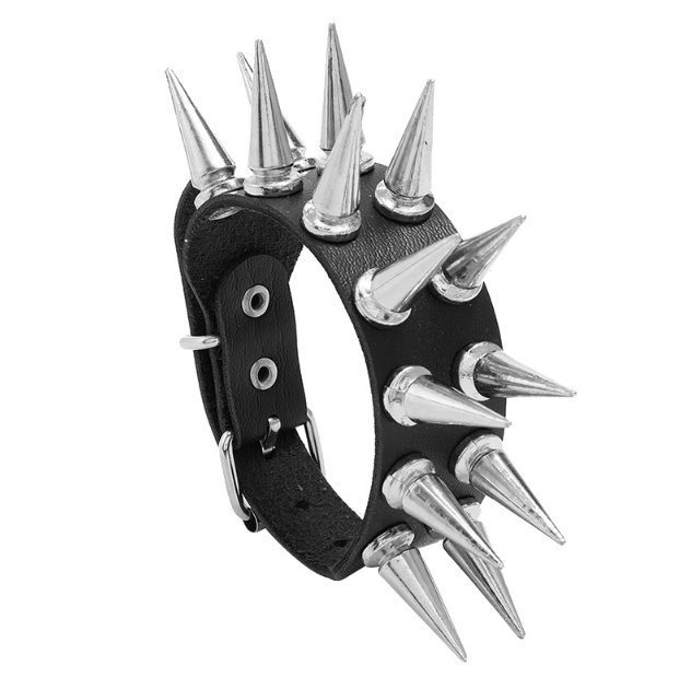 Gotycka bransoletka z podwójnymi długimi kolcami Czarna Regulowana