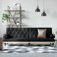 Sofy i kanapy - vidaXL Rozkładana kanapa z podłokietnikami, czarna, obita tkaniną - miniaturka - grafika 1
