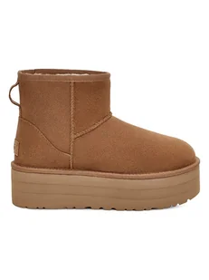 UGG Skórzane botki "W Classic Mini Platform" w kolorze jasnobrązowym - Botki damskie - miniaturka - grafika 1