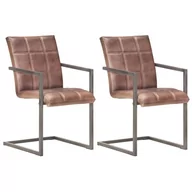 Krzesła - vidaXL Krzesła stołowe, wspornikowe, 2 szt., brąz, skóra naturalna - miniaturka - grafika 1