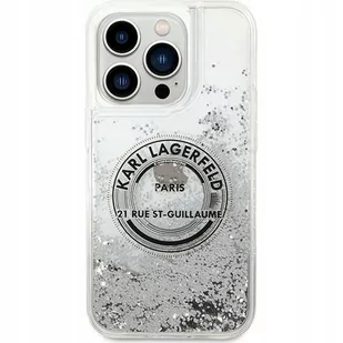 Karl Lagerfeld Etui Liquid Glitter RSG do iPhone 14 Pro srebrne - Etui i futerały do telefonów - miniaturka - grafika 1