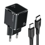 Ładowarki do telefonów - USAMS Ład. siec. 1xUSB-C T42 mini 25W Super SI PD3.0 Fast Charging +kabel U43 USB-C/USB-C czarny/black YJXLOGTC01 (USAMS-YJ) - miniaturka - grafika 1