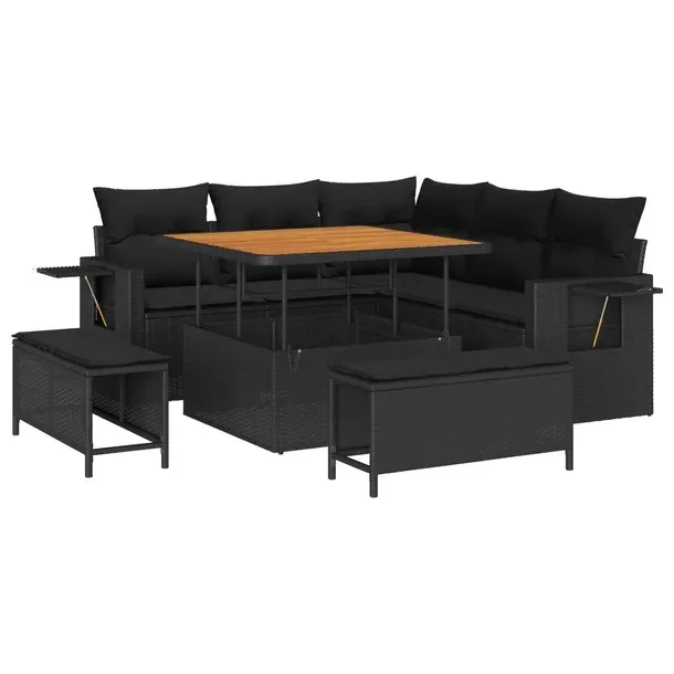 Zestaw Sofa Ogrodowa z Stołem i Poduszkami, 5 Osób, Czarny, Matowy