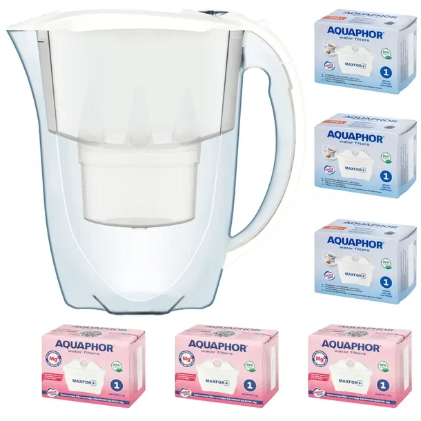 Dzbanek filtrujący Aquaphor Amethyst 2,8 l + 6 wkładów (3 + 3Mg), biały