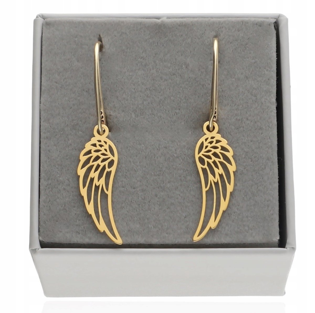 Złote Kolczyki wiszące angielskie zapięcie skrzydła anioła WINGS skrzydełka