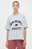 Koszulki sportowe damskie - New Balance t-shirt bawełniany kolor szary - miniaturka - grafika 1
