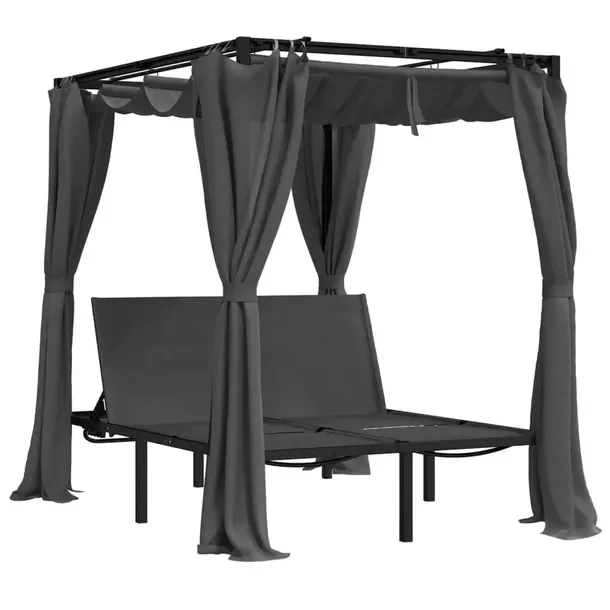 Leżak 2-osobowy z zadaszeniem antracytowy 207 x 153 x 204 cm