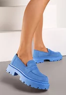 Mokasyny damskie - Niebieskie Wsuwane Mokasyny na Płaskiej Grubej Podeszwie z Wkładką z Ekoskóry Dionela - miniaturka - grafika 1