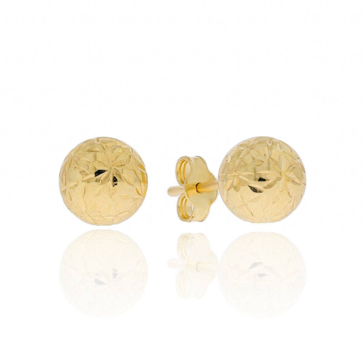 Złote kolczyki grawerowane kulki 7 mm sztyfty pr. 585