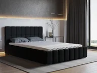 Łóżka - Łóżko tapicerowane ALMA z wezgłowiem, 200 x 200 cm, łóżko podwójne z podstawą łóżka i ramą z listew drewnianych, tkanina welurowa: czarna - miniaturka - grafika 1