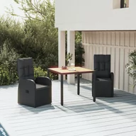 Fotele i krzesła ogrodowe - vidaXL 3-cz. zestaw mebli ogrodowych z poduszkami, czarny rattan PE - miniaturka - grafika 1