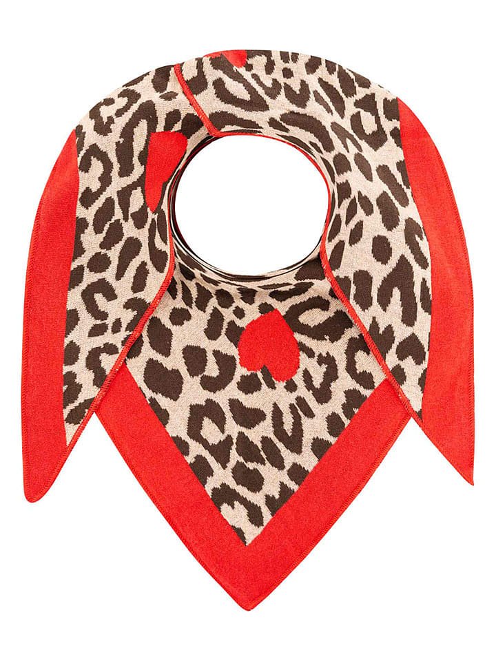 Zwillingsherz Chusta trójkątna w kolorze beżowo-czerwonym - 200 x 130 cm