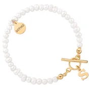 Bransoletki - Złota bransoletka z pereł naturalnych z literką - miniaturka - grafika 1
