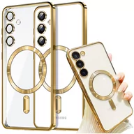 Etui i futerały do telefonów - Etui do Samsung Galaxy S24+ Plus Mag Safe Glamour Case Ring obudowa ochrona aparatów Alogy Złote przezroczyste + Szkło - miniaturka - grafika 1