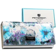 Portfele - Portfel duży Peterson damski w kwiaty na gotówkę i karty duży błyszczący z ochroną kart RFID skórzany ze skóry naturalnej wielokolorowy - miniaturka - grafika 1