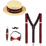 Krawaty i muchy męskie - Widmann 68541 - Zestaw kostiumowy Die Wilden 20, 5-częściowy, kapelusz słomkowy, szelki, mucha, wąsy i cygaro, Charleston, gangster, Mafia-Boss, akcesoria, karnawał, przebranie, impreza tematyczna - miniaturka - grafika 1