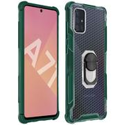 Etui i futerały do telefonów - Bi-materiałowe etui z metalowym obrotowym uchwytem do telefonu Samsung Galaxy A71 - zielone - miniaturka - grafika 1