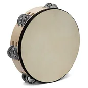 Instrumenty perkusyjne - TIGER TAM98-10-BK 10 cali 25 cm drewniany tamburyn - podwójny rząd dżingli - naturalny - miniaturka - grafika 1