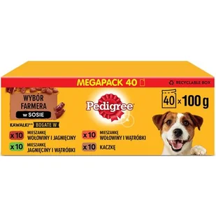 Pedigree Adult saszetka 40x100g Mix Smaków mokra karma dla psów w sosie wołowina z jagnięciną jagnięcina z wątróbką wołowina z wątróbką i kaczka) - Mokra karma dla psów - miniaturka - grafika 1