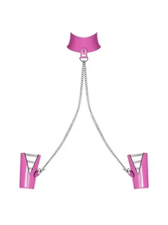 Akcesoria BDSM - Obsessive Lollypopy Cuffs & Choker Pink - grafika 1