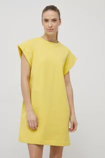 Sukienki - Deha sukienka bawełniana kolor żółty mini prosta - grafika 1
