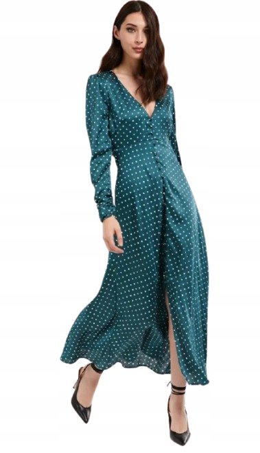 GUESS DŁUGA SUKIENKA ZAPINANA NA GUZIKI NIEBIESKA W KROPKI S GXB