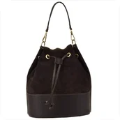 Plecaki worki - Borse in Pelle Torebka ze skóry naturalnej licowej i zamszowej worek brąz czekolada - miniaturka - grafika 1