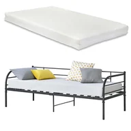 Łóżka - Metalowe łóżko dzienne z materacem Falun 90x200cm Łóżko młodzieżowe z materacem z zimnej pianki Łóżko pojedyncze Sofa Łóżko gościnne Czarny - miniaturka - grafika 1
