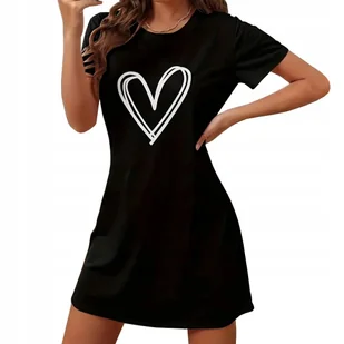 KOSZULA NOCNA PIŻAMA DAMSKA KOSZULKA KRÓTKI RĘKAW HALKA PODOMKA CZARNA ROZMIAR UNIWERSALNY - Bielizna nocna - miniaturka - grafika 1