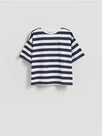 Koszulki i topy damskie - Reserved - Bawełniany t-shirt z aplikacją - granatowy - miniaturka - grafika 1