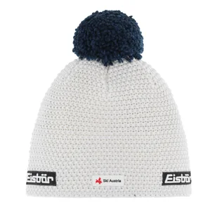 Czapka zimowa unisex z wełną merino Eisbar Jamie Pompon MU white/dark cobalt - ONE SIZE - Czapki męskie - miniaturka - grafika 1