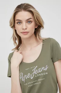 Koszulki i topy damskie - Pepe Jeans t-shirt bawełniany BAIA kolor zielony - grafika 1