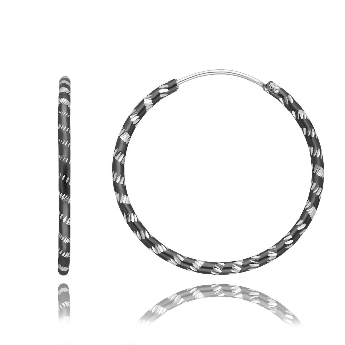 Srebrne Kolczyki Kółka Diamentowane Oksydowane Dwukolorowe P.925